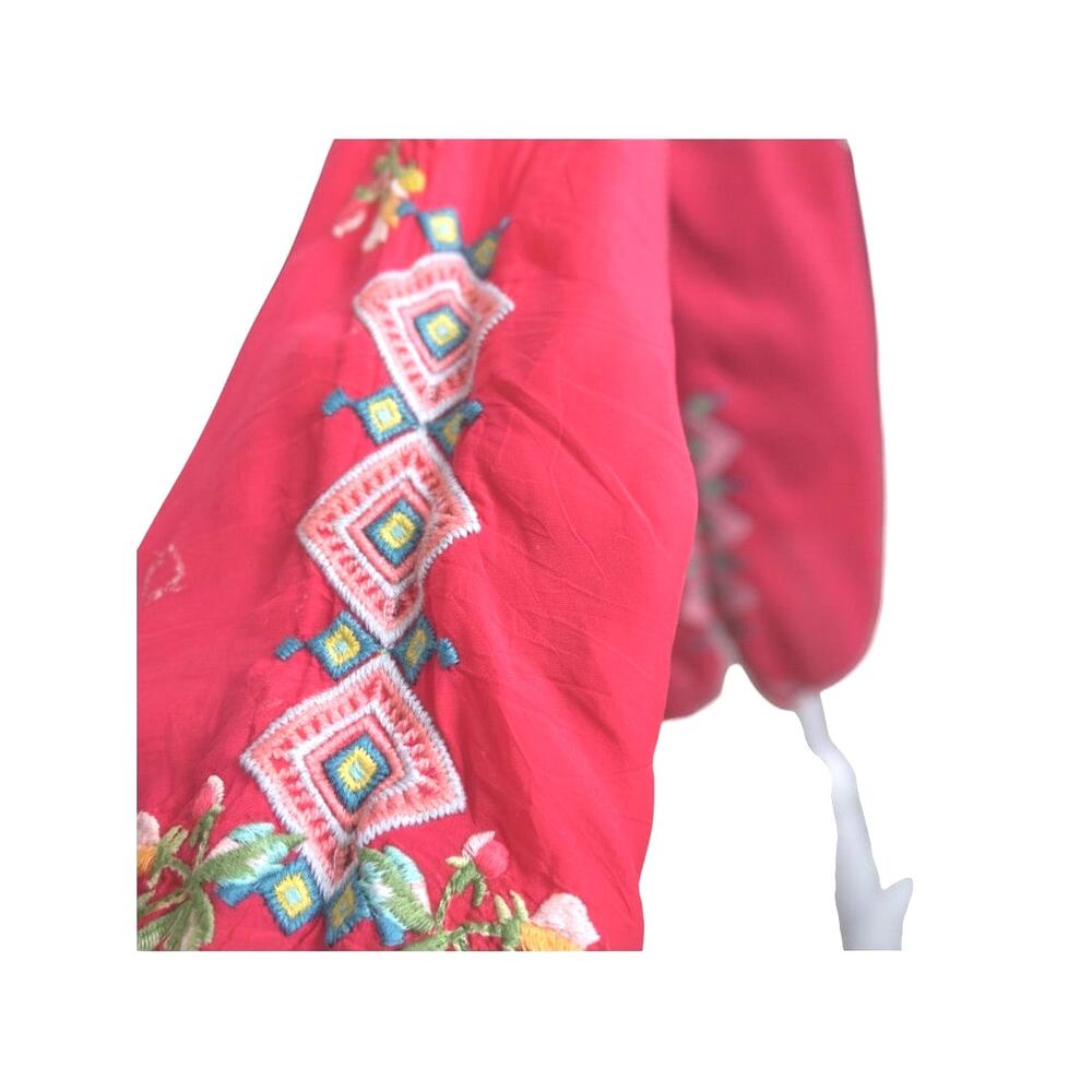 Johnny Was Berry Pink Embroidered Tunic Top Petite Small PS Boho Floral Rayon - Picture 10 of 16